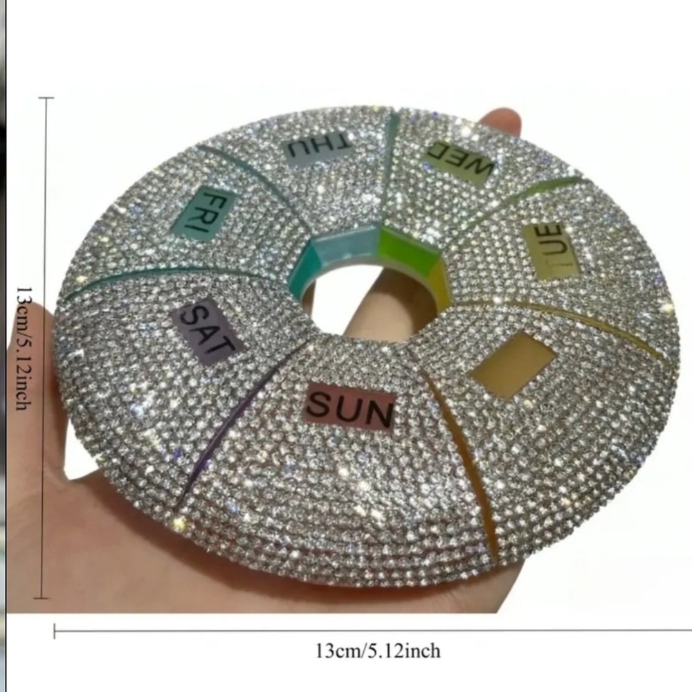 Sparkling Rhinestone Weekly Pill Organizer - Crystal Donut - Picture 2 of 3